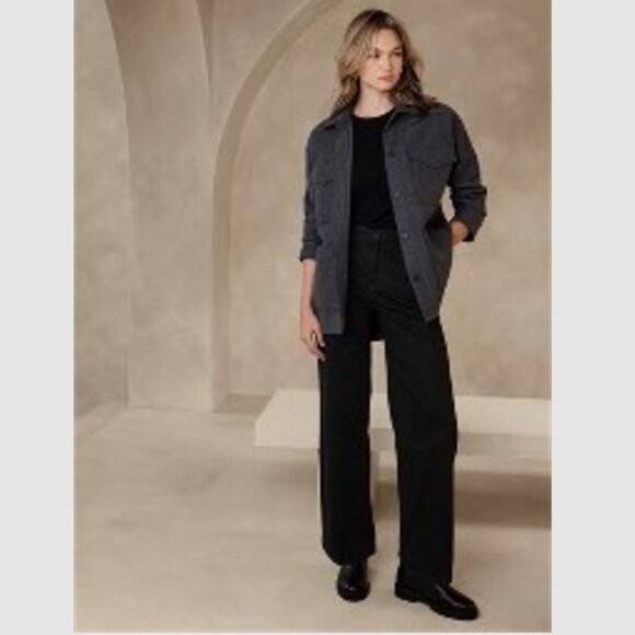 Banana Republic Factory Luxe High-Rise Wide-Leg Jean Black Sz 12 NWT - Picture 1 of 12